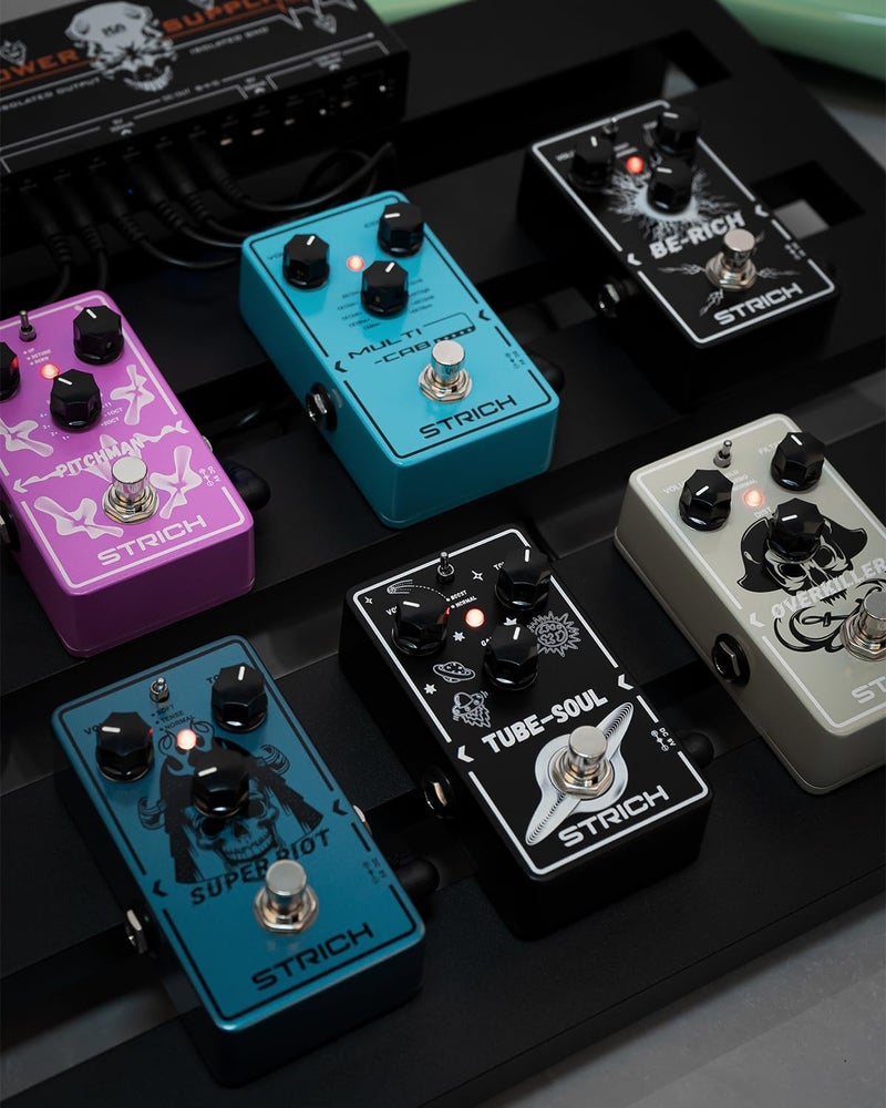 STRICH SUPER RIOT High Gain Distortion Pedal for Electric Guitar, Compact and Mini Design, True Bypass, 3 Control Knobs, Volume, Tone, Gain, Three Modes, Soft, Tense, Normal, 9V DC, Dark Blue - Image 2